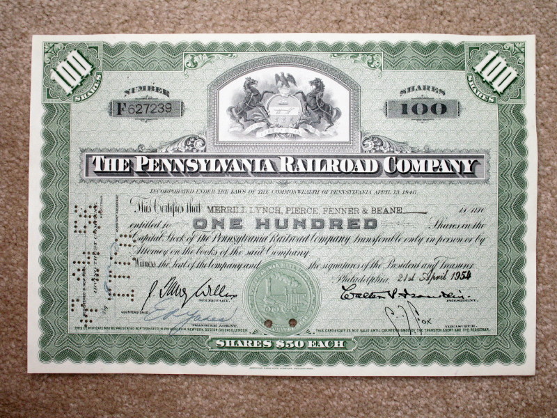 stock certificate Pennsylvania Railroad
