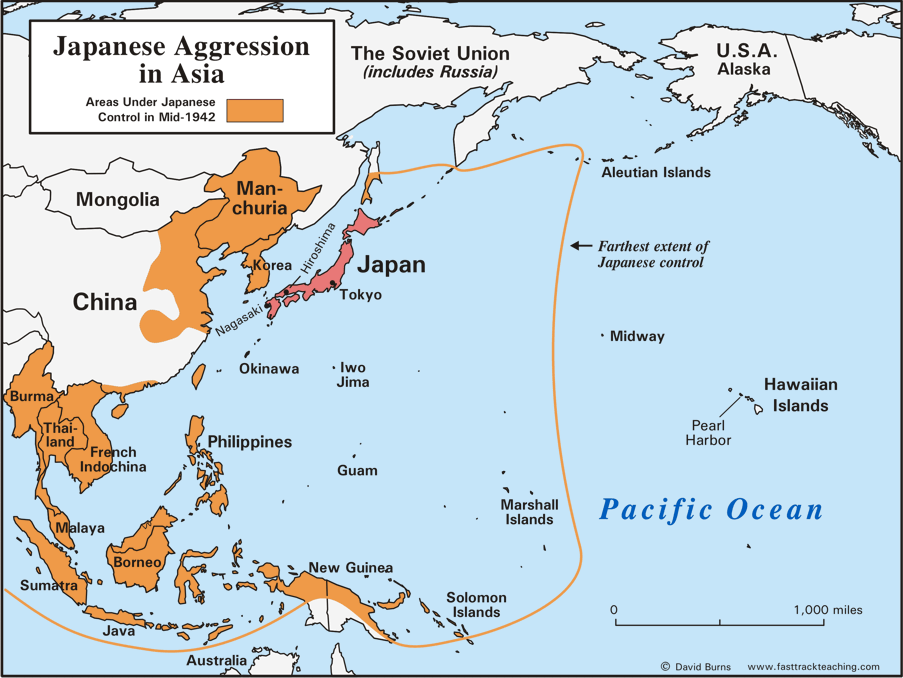 Japanese Aggression in Asia map - 1942 - The Japanese Empire in World War Two - WWII