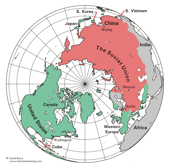 Cold War Alliances map - Communist Nations and U.S. and its Allies