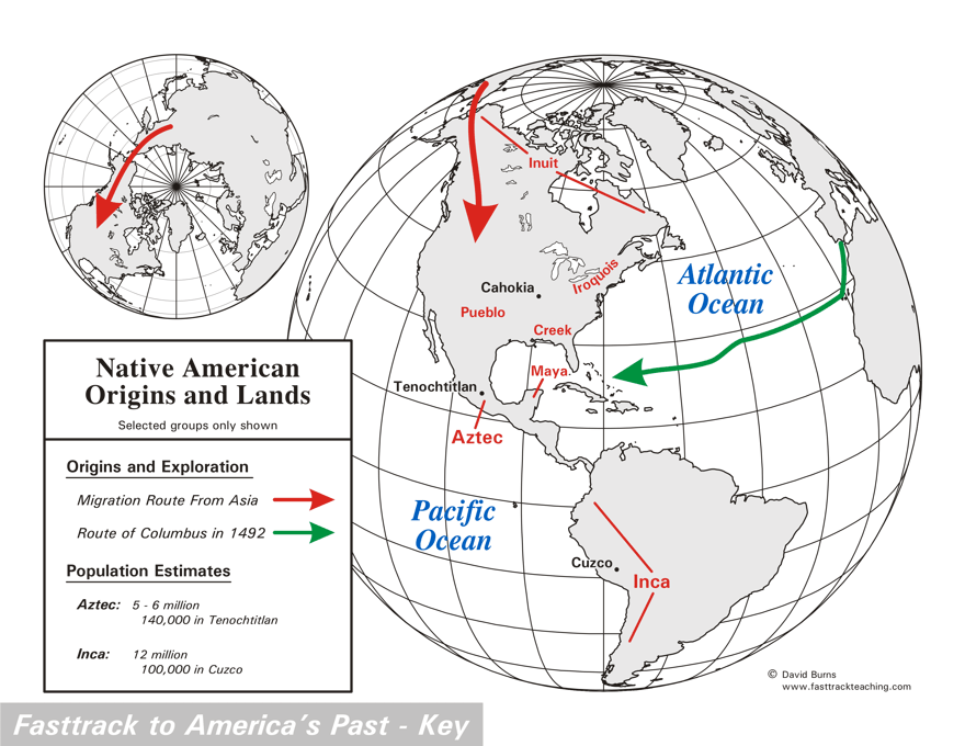 Map - Native American Origins and Lands (before Columbus)
