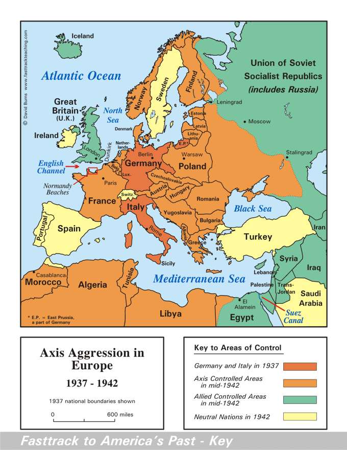 Axis Aggression in Europe - World War Two map Europe - WWII map Europe