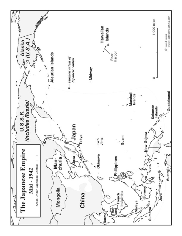 Fasttrack to America's Past - Section 7: Becoming a World Leader  1900 - 1950   Map - The Japanese Empire - map to complete showing Japan, Asia, and the Pacific during World War II