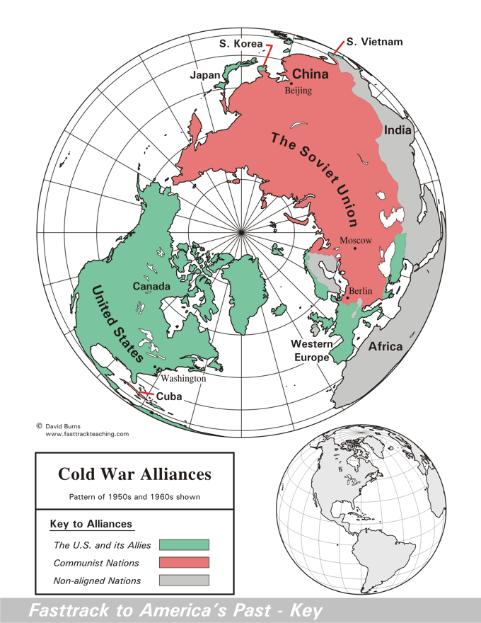 Cold War Alliances map - U.S. and Soviet Union in the Cold War era