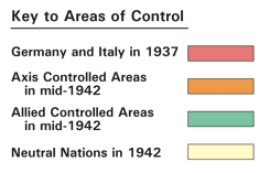 key for Axis Aggression in Europe map - World War Two - WWII