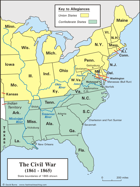 Civil War map - 1861 to 1865